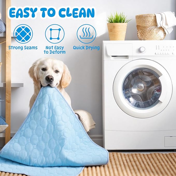 Chunful 4 Pack Pet Cooling Mat for Dogs and Cats, Summer Washable Dog Cooling Pad with Non-Slip Bottom & Storage Bags, Foldable Self-Cooling Blanket for Crate, Sofa, Floor, Car(27 x 21 Inches)