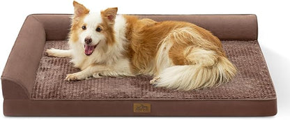 COZY KISS Orthopedic Dog Bed for Extra Large Dog 44x32 inch, XL Pet Sofa, Bolster Foam Bed with Sides, Non-Slip and Egg-Crate Big Dog Couch Bed with Washable Removable Cover, Brown
