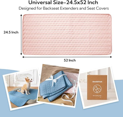 Soulbond Backseat Dog Cooling Mat for Cars - 24.5"x52" Washable Back Seat Self Cooling Pad for Cat & Puppy, QMAX>0.3, Non-Slip Cold Pet Bed Backseat Extender for Cars, SUVs, Trunks, Pink