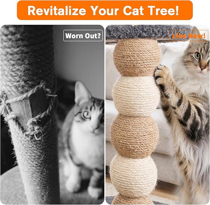 2 Pack Cat Scratching Post Replacement, 13.8 x 3.93 Inch Moden Sisal Poles with M8 Screws, Refill Parts for Indoor Cat Towers and Furniture Repair-White