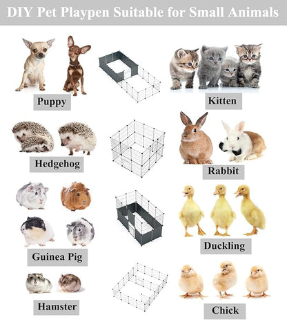 LANGXUN 16pcs Small Animal Pet Playpen with Door & Waterproof Mat, Rabbit Guinea Pig Cage, Puppy Kitten Playpen | Indoor & Outdoor Portable Metal Wire Yard Fence 13x13in