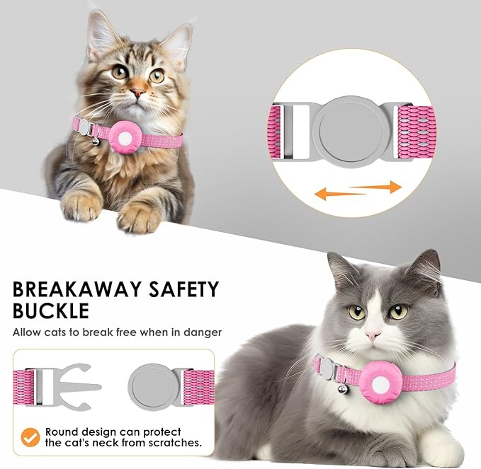 Cat Tracker, No Monthly Fee, Waterproof Pet Tracker for Cats, Works with Any Collar,Compatible with Apple Find My App (Only iOS), Pink