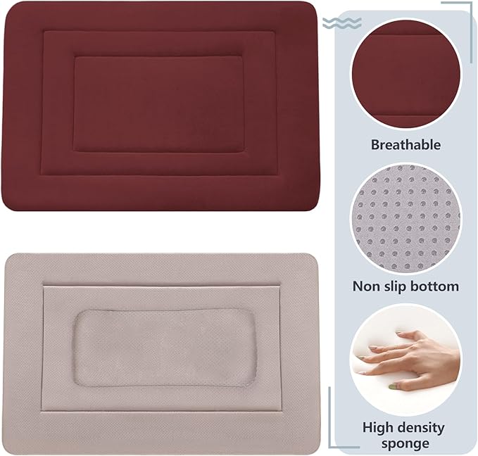 JoicyCo Dog Bed Soft Dog Crate Bed Pad Mat, 48 in Non Slip Bottom Washable Beds for Extra Large Dogs, Pet Bed Mattress Kennel Pad, Dark Red