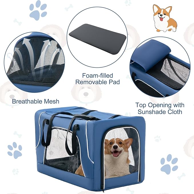 PETSITE Double Dog Stroller, Foldable 3-in-1 4 Wheels Cat Pet Stroller with 2 Detachable Carriers, Safety Belt, Washable Cover, Removable Pads, Ideal for Small Medium Dogs Cats (Blue)