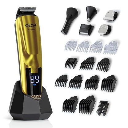 Beard Trimmer, 21 Piece Mens Grooming Kit and Hair Clipper, Cordless Rechargeable Electric Razor for Beard, Face, Nose, Hair Trimmer, Gold