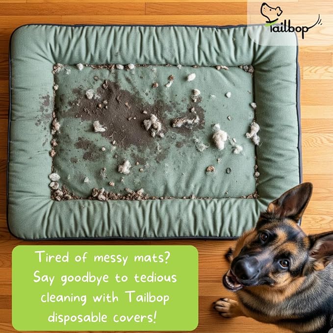 Tailbop Disposable Pet Bed Covers, Fits All Dog and Cat Beds or Mats, Waterproof, Odor and Dirt Resistant, 3 Pack (S-M)