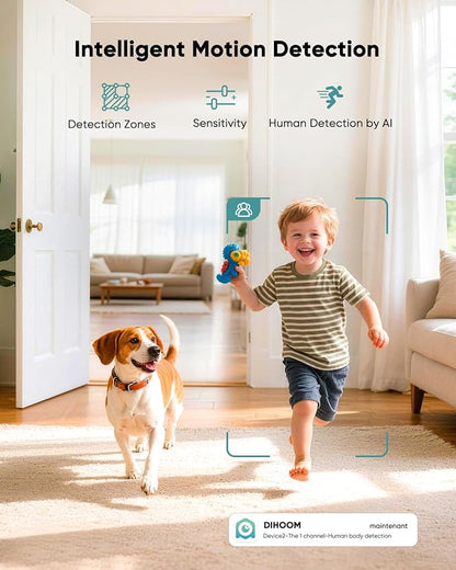 Battery Powered pet camera,true Wireless Indoor Camera, 4MP 2.5K WiFi Camera with Color Night Vision, 355° Pan Tilt, Motion Detection, 2-Way Audio, Dog/Cat/Kids/Baby/Pet Monitor & home security