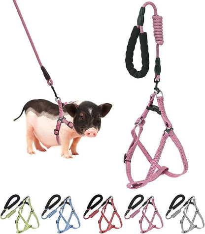 Mini Pig Harness, Adjustable Small Pig Harness with Leash Infinity Style Lead and Soft Foam Handle for Small to Medium Pet Pigs Walking Training Jogging (Pink, XL)