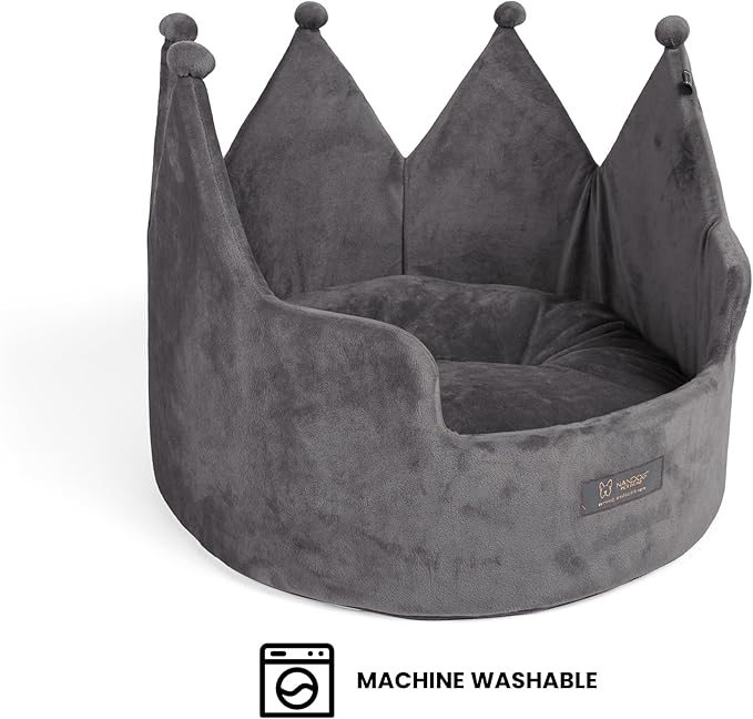 NANDOG Crown Dog Bed for Small Dogs & Cats – Soft Plush Round Pet Bed, Cozy Royal Design, Comfortable Indoor Puppy Bed for Crate or Kennel, Dark Gray, Medium