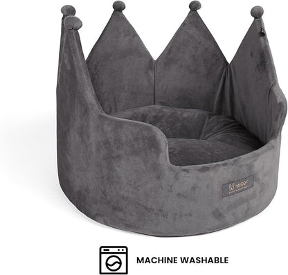 NANDOG Crown Dog Bed for Small Dogs & Cats – Soft Plush Round Pet Bed, Cozy Royal Design, Comfortable Indoor Puppy Bed for Crate or Kennel, Dark Gray, Medium