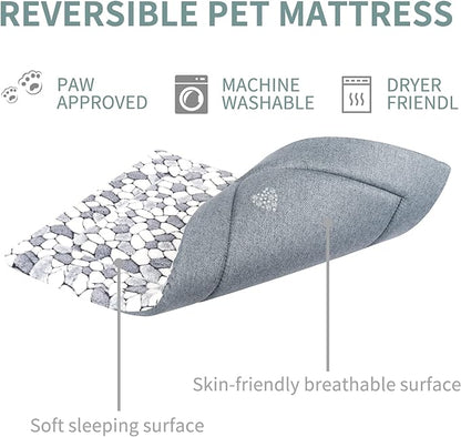 VANKEAN Dog Crate Pad Bed Mat Reversible (Warm & Cool), Soft Pet Sleeping Mat Dog Bed for Crate Suitable for Small to XX-Large Dogs and Cats, Machine Washable Crate Beds, Grey Stone Pattern
