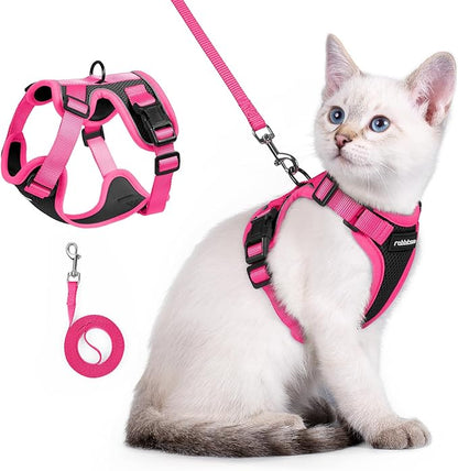 rabbitgoo Cat Harness and Leash Set, Escape Proof Soft Adjustable Vest Harnesses for Outdoor Walking, Easy Control Breathable Kitten Jacket with Reflective Strips, Black & Rose Pink, XXS