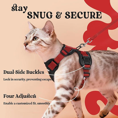 rabbitgoo Cat Harness and Leash for Walking, Escape Proof Soft Adjustable Vest Harnesses for Cats, Easy Control Breathable Reflective Strips Jacket, Black & Red, XXS
