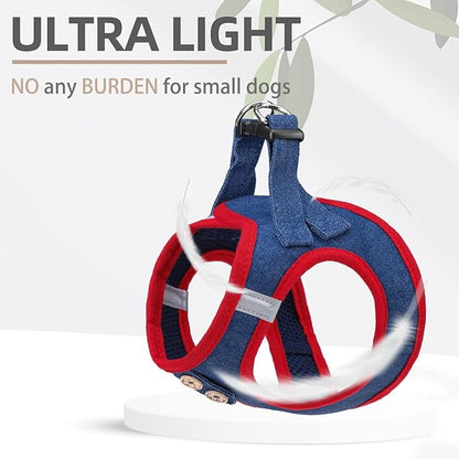 PUPTECK Dog Harness and Leash Set for Small Medium Dogs No Pull Step-in Soft Mesh Puppy Cat Vest Harnesses Reflective at Night, Denim NavyBlue L