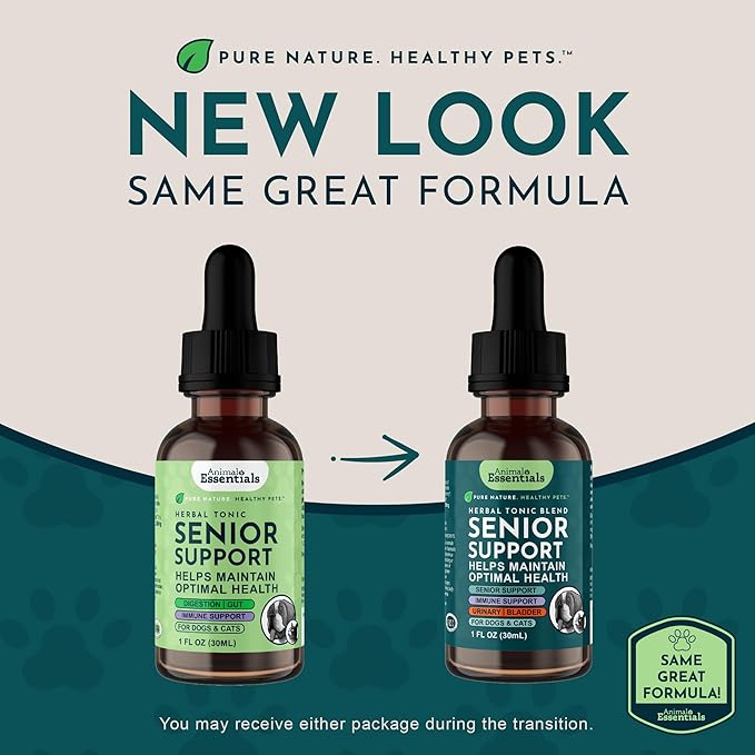 Animal Essentials Senior Support for Dogs & Cats Supplement - Milk Thistle, For Old Cats & Dogs, Pet Kidney Support, Herbal Supplement - 1 Fl Oz
