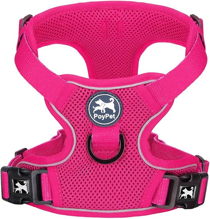 PoyPet Reflective Soft Breathable Mesh Dog Harness No Choke Double Padded Vest Adjustable(Fuchsia,XL)
