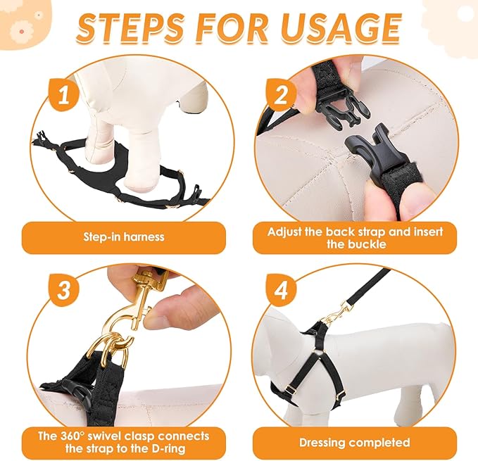 SlowTon Dog Harness Small Sized Dog - Soft XXS Dog Harness and Leash Set No Pull No Chock, Adjustable Lightweight Puppy Harness for XS Small Medium Dogs Cats (Solid Black, S)