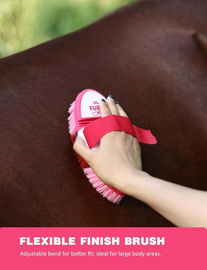 11-Piece Professional Horse Grooming Kit with Waterproof Tote Bag, Non-Slip Silicone Grip Brush Set, Curry Comb, Hoof Pick & Mane Comb Pink Garnet