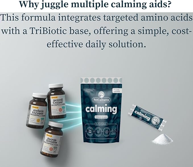PetCultures Calming Tribiotic Dog Supplement Powder – Supports Stress, L-Tryptophan, L-Theanine, and Gut-Brain Axis Balance - Made in USA (Trial Pack 10-Units)