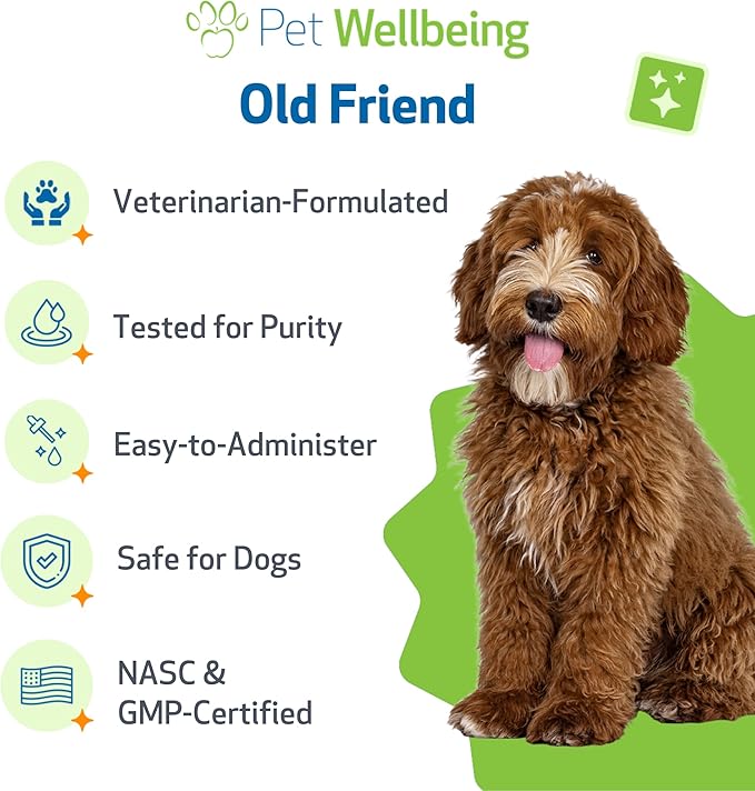 Pet Wellbeing Old Friend for Senior Dogs & Cats- Supports Immune System Health, Joint Mobility, Healthy Energy Levels, Alfalfa, Reishi - Veterinarian-Formulated Herbal Supplement 4 oz (118 ml)