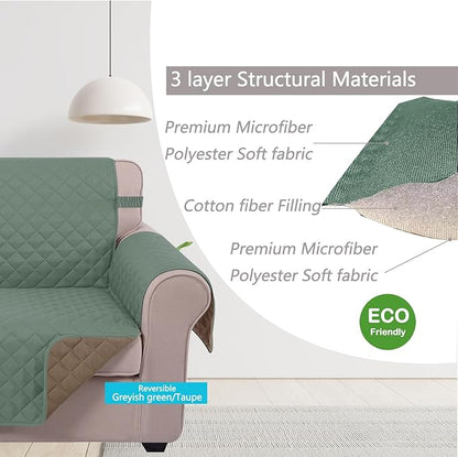 U-NICE HOME Recliner Chair Covers Reversible Quilted Water Repellent Pet Protectors with Elastic Straps (23''Recliner Small, Greyish Green/Taupe)