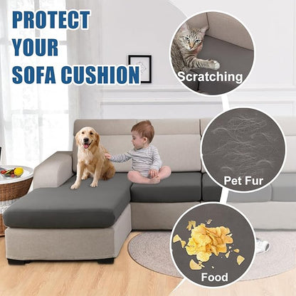 100% Waterproof Couch Cushion Covers, Stretch Sofa Seat Cover, Reversible Furniture Protector Covers for Pets, Washable (Loveseat Cushion, Grey), Medium