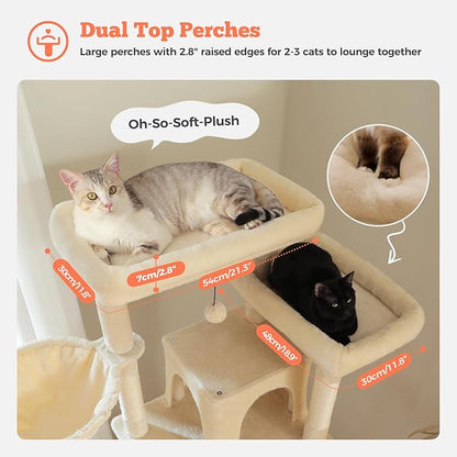 MUTTROS Large Cat Tree for Big Cats & Multi-Cat Homes, 81 Inch Tall Cat Tower with Sturdy Metal Hammock, 6 Sisal Scratching Posts, 2 Cozy Condos, 2 Top Perches - Multi-Level Cat Tower, Beige