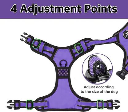 NESTROAD No Pull Dog Harness,Adjustable Oxford Dog Vest Harness with Leash,Reflective No-Choke Pet Harness with Easy Control Soft Handle for Large Dogs(X-Large,Purple)
