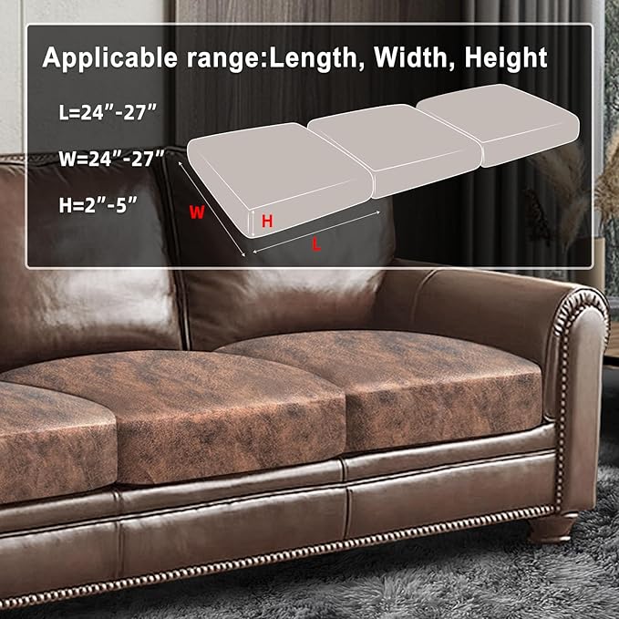 ANARACHON Leather Look Couch Cushion Covers Sofa Seat Slipcovers Sets Couches Furniture Protector for Sectional Armchair Loveseat Pets Kids Stretch Spandex Fabric (3 Cushion Sofa, Light Brown)