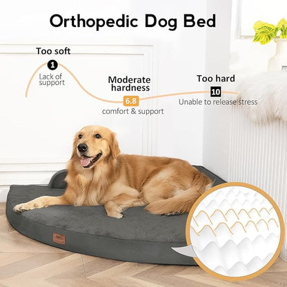 MEKIY Large Orthopedic Dog Bed with Sides XXL Dog Beds with Removable Washable Cover Non-Slip Waterproof Pet Bed for Extra Large Dogs - Dark Grey XXL