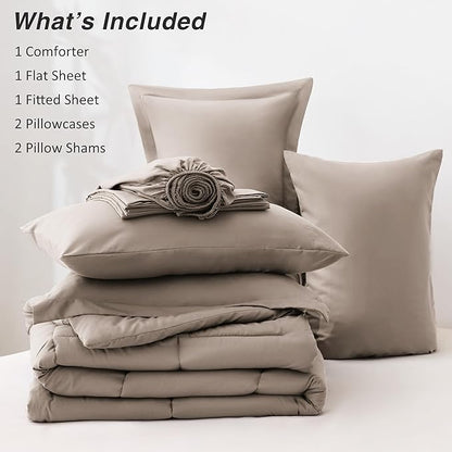Love's cabin Full Comforter Set Light Brown, 7 Pieces Full Bed in a Bag, All Season Bedding Sets with 1 Comforter, 1 Flat Sheet, 1 Fitted Sheet, 2 Pillowcase and 2 Pillow Sham