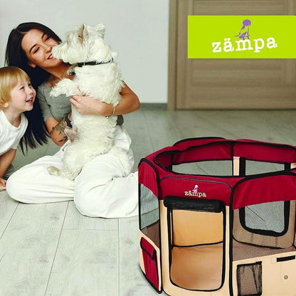 Zampa Puppy Pop Up Portable Playpen for Dog and Cat, Foldable | Indoor/Outdoor Kitten Pen & Travel Pet Carrier + Carrying Case (Red, Small (36"x36"x24"))