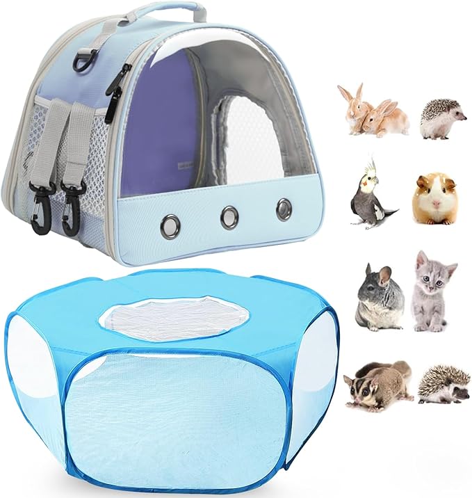2-Pack Guinea Pig Carrier Backpack and Playpen with Lid, Breathable Pet Playpen Pop Open Exercise Fence, Portable Small Animal Cage for Rabbits, Chinchillas, Squirrel, Lizard, Sugar Glider