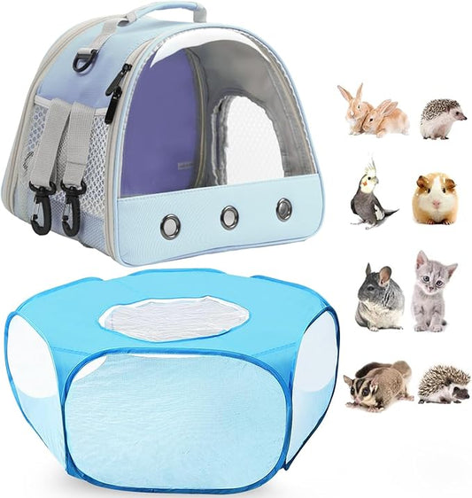 2-Pack Guinea Pig Carrier Backpack and Playpen with Lid, Breathable Pet Playpen Pop Open Exercise Fence, Portable Small Animal Cage for Rabbits, Chinchillas, Squirrel, Lizard, Sugar Glider