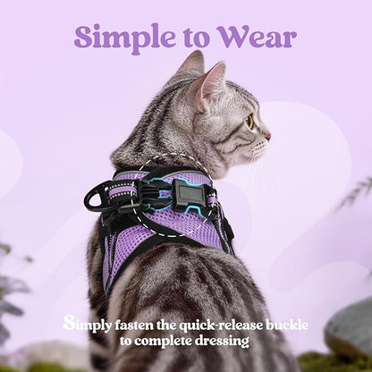 rabbitgoo Cat Harness and Leash Set for Walking Escape Proof, Adjustable Soft Kittens Vest with Reflective Strip for Cats, Comfortable Outdoor Vest, Light Purple, M