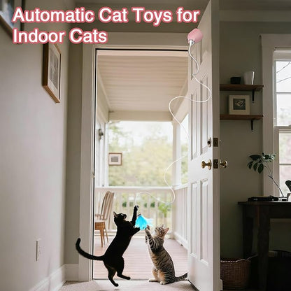 Cat Toys Interactive for Indoor Cats, Rechargeable Toy Hanging Door Electric with 4pcs Feathers Toys for Bored Kittens (Pink)