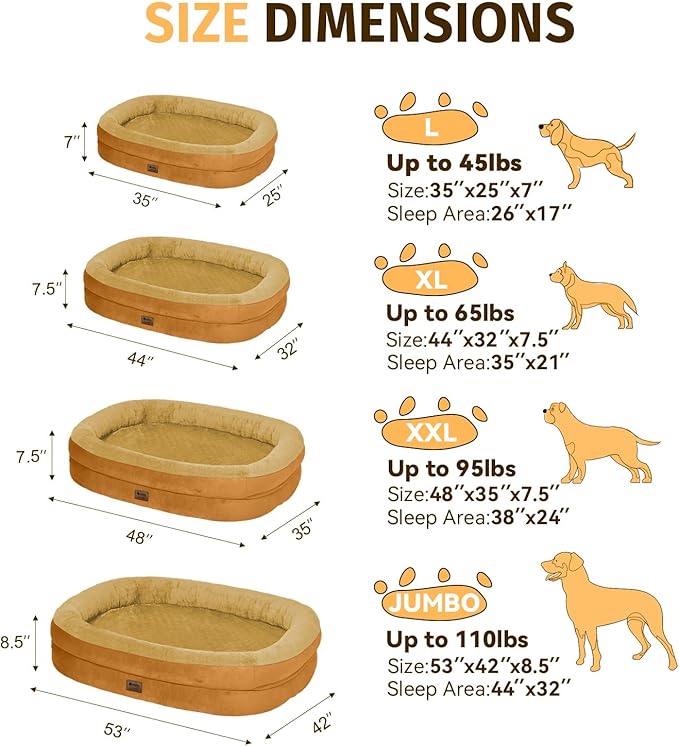 Orthopedic Dog Bed for Medium Dogs, Waterproof Dog Bed with Removable Bolsters, Egg Crate Foam Pet Couch for Medium Size Dog with Machine Washable Cover & Non-Slip Bottom, Orange