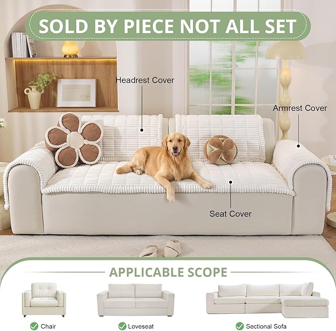 OstepDecor Washable Couch Cover for Dogs, Thick Pet Friendly Sofa Covers, Soft Couch Protector, Paw Cart Sofa Slipcovers, Cushion Protector for Leather, Sectional, Loveseat (27.6" x 27.6", White)