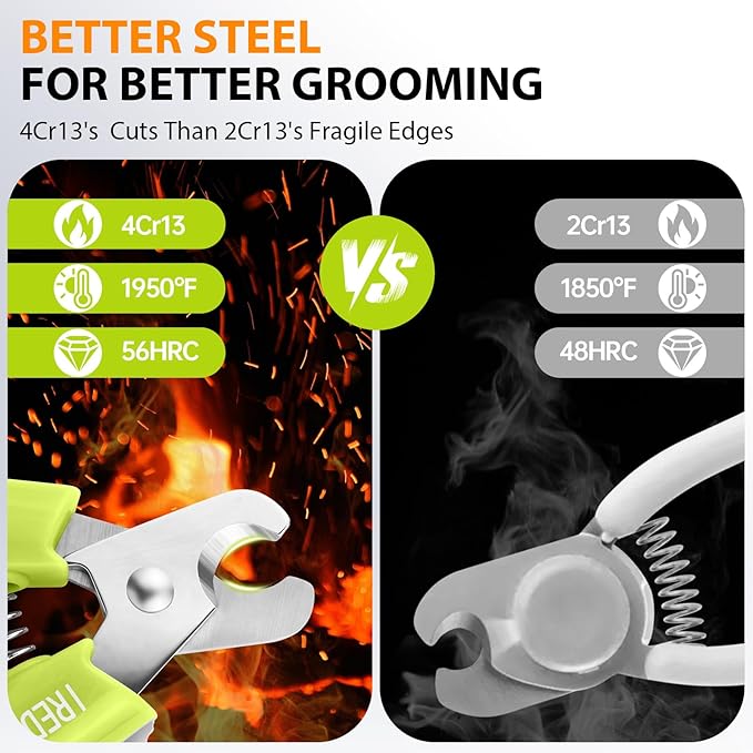 IREDOON Dog & Cat Nail Clippers, 4Cr13 Stainless Steel Razor Sharp Blade - Professional Pet Grooming Tool with Nail File, Small Hand Friendly & Non-Slip Grip (Green)
