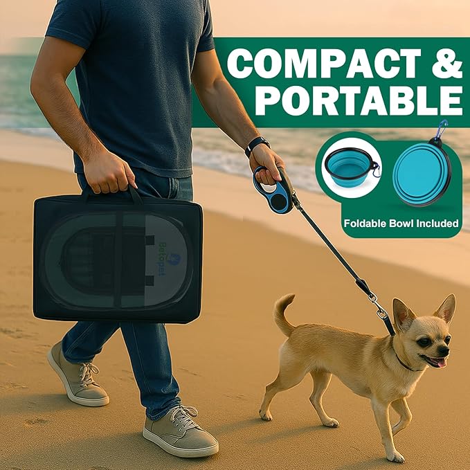 Playpen for Small Dogs Cats Crate: Puppy Play Pen Indoor Outdoor Foldable Potable Exercise Cage Pop up Kennel for Guinea Pig Rabbits Hamster Travel with Carrying Case & Food Bowl (Green, S, 1)