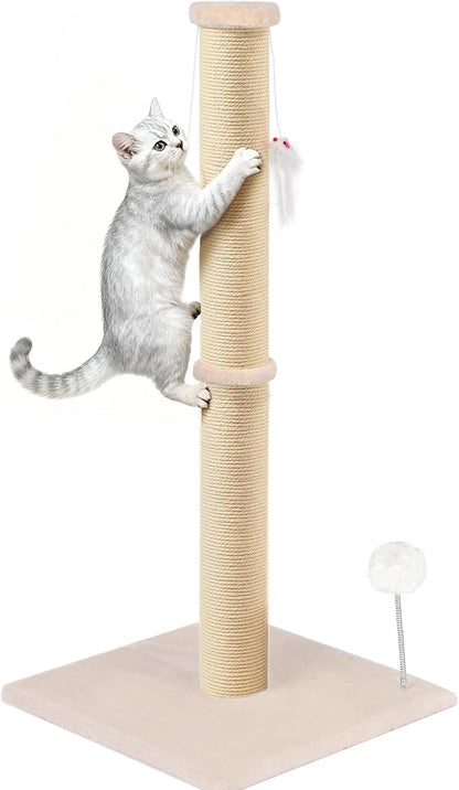 36 Inch Tall Cat Scratching Post – Sisal Cat Scratcher for Indoor Cats, Large Vertical Scratch Post, Sturdy Cat Scratch Pole Tower, Modern Cat Furniture for Kittens & Adults (Beige)