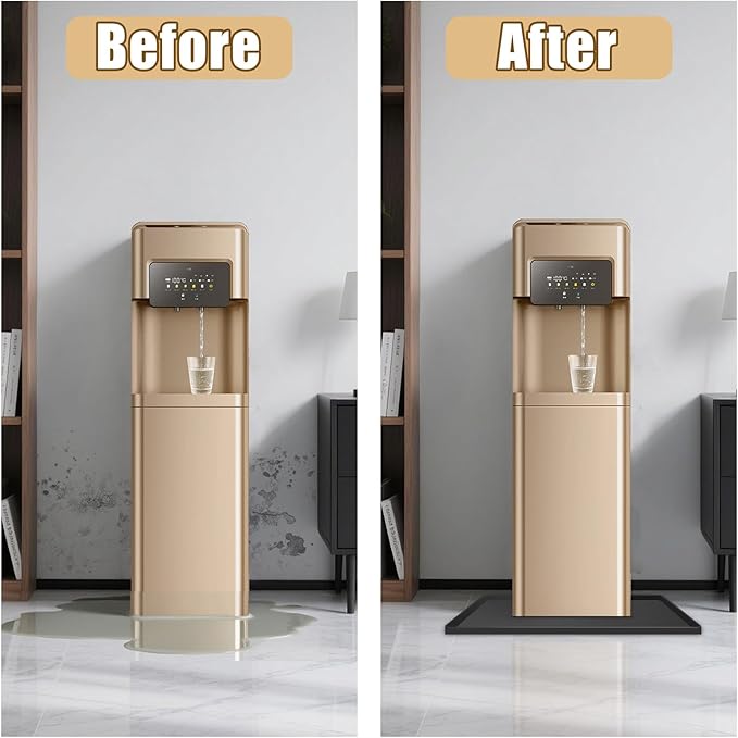 24x16x0.8 Inch Waterproof Water Cooler Mat with Raised Edge - Non-Slip Spill Drip Tray for Cooler Dispensers, Easy to Clean Mat for Floor & Countertop Protection in Kitchen, Office, Bedroom (Black)