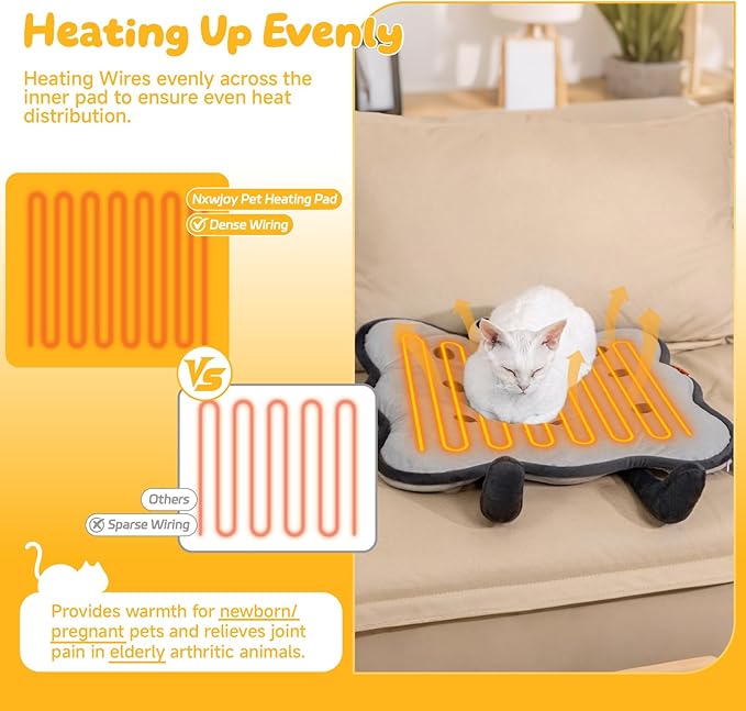 Heated Cat Bed for Indoor Pets Pressure-Activated Cat Heating Pad Extra Large Electric Pet Heated Pad Adjustable Temp Pet Heating Pads with Removable Cover Biscuits Grey 21"X 21"