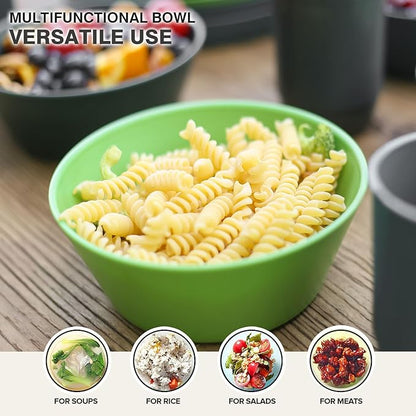 shopwithgreen Plastic Cereal Bowls with Dust-Proof Lid, Resuable Bowls for Kitchen, Set of 6, Microwave and Dishwasher Safe, for Soup, Oatmeal, Ramen, RV, Camping, Kids, College Dorm Room, 26 OZ