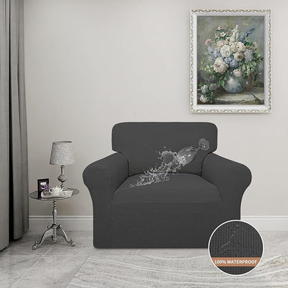 Easy-Going 100% Waterproof Chair Couch Cover, Dual Waterproof Sofa Cover, Stretch Jacquard Sofa Slipcover, Leakproof Furniture Protector for Kids, Pets, Dog and Cat (Chair, Dark Gray)