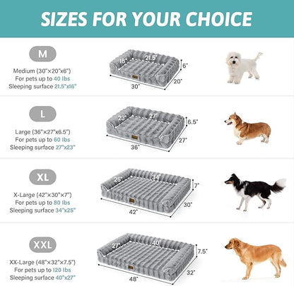 COZY KISS Faux Rabbit Fur Orthopedic Dog Bed, Dog Bed for Large Size, Supportive Foam Pet Sofa with Waterproof Lining Cover, Washable U-Shaped Pet Couch with Anti-Slip Bottom, Grey L 36x27x6.5 inch