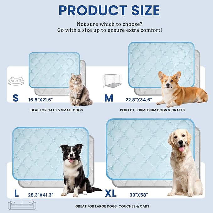 SUPRIY 2-Pack (Blue + Gray) Pet Cooling Mat Set - Ice Silk Cooling Pad & Fashion Bandana for Dogs & Cats (Medium 22.8"x34.6")