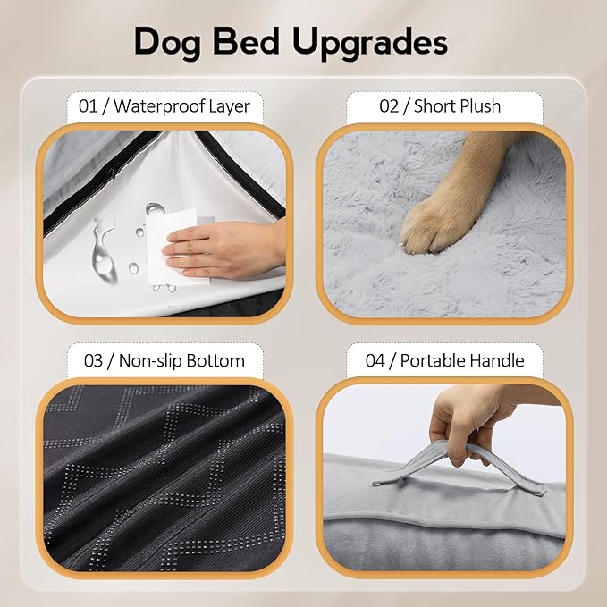 MEKIY Orthopedic Dog Bed for Extra Large Dogs - XXL Egg-Crate Memory Foam Dog Beds with Removable Washable Cover, Waterproof Pet Beds with Non-Slip Bottom, Grey