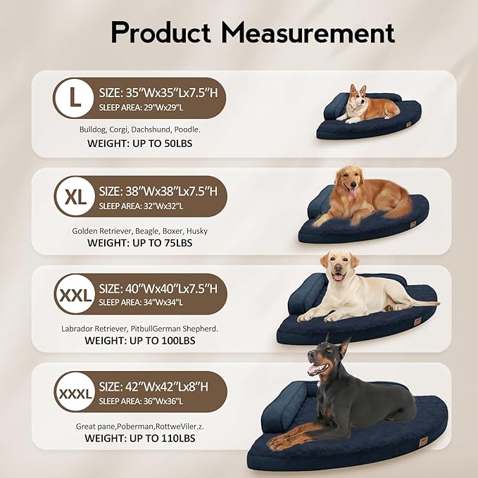 MEKIY Large Orthopedic Dog Bed with Sides XXL Dog Beds with Removable Washable Cover Non-Slip Waterproof Pet Bed for Extra Large Dogs - Navy Blue XXL