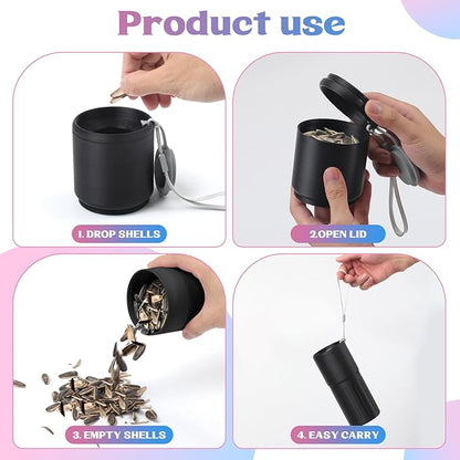 Portable Sunflower Seed Cup with Shell Storage, 3D Printed Pistachios Nut Snack Bowl Containers for Outdoor/in Car/Travel/Sports Games, Seed Lovers Gift - Black